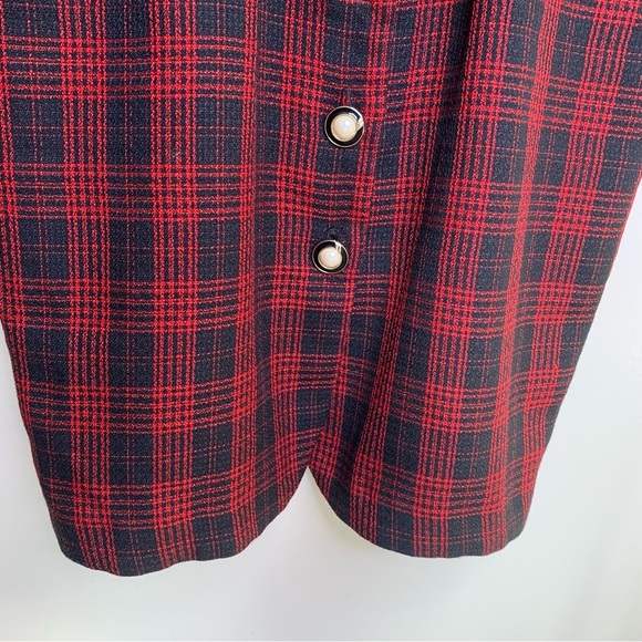 80s Vintage Black and Red Plaid Midi Dress Size Small - Picture 2 of 13